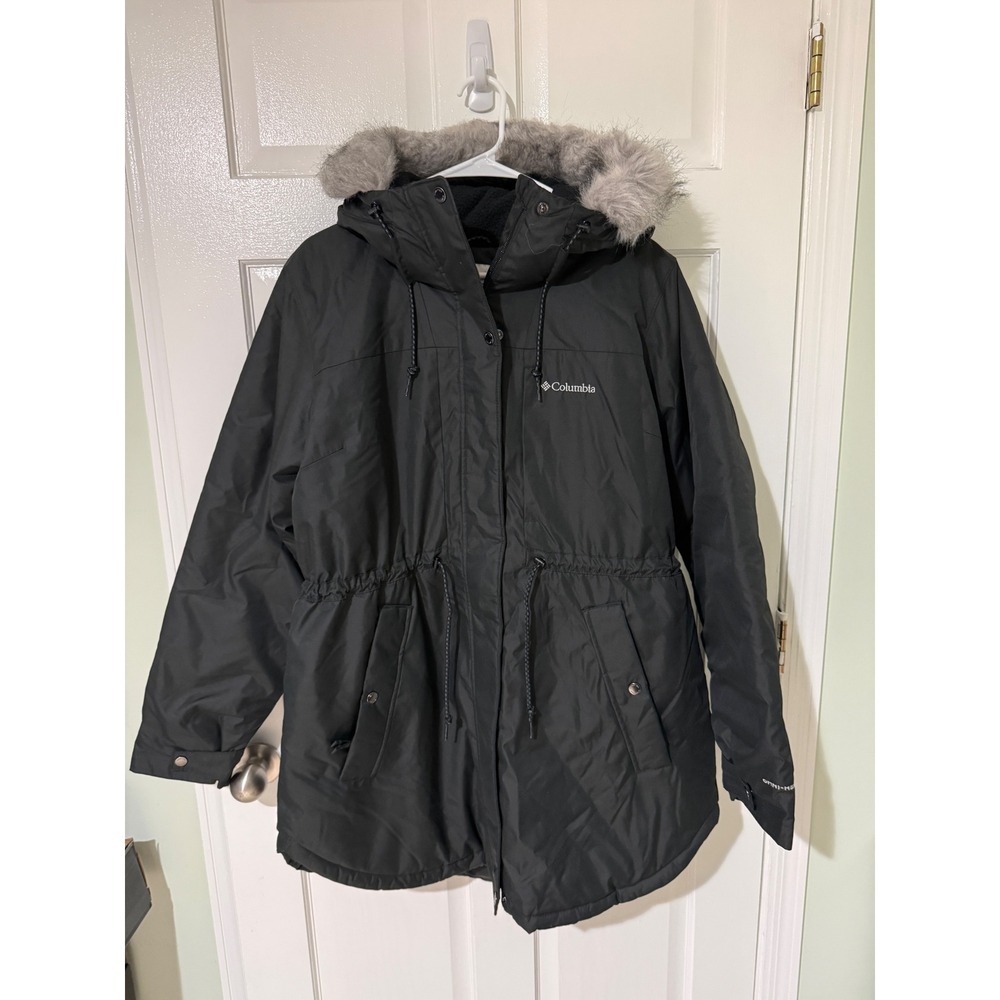 Columbia Women's Black Insulated Hooded Winter Parka Jacket Fur Trim XL